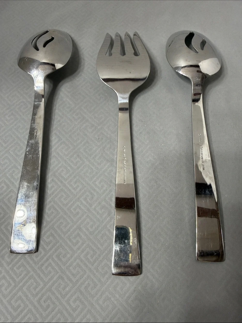 Manhattan Pattern by Wallace 1 Serving Fork and 2 Serving Spoons  Stainless 3pcs